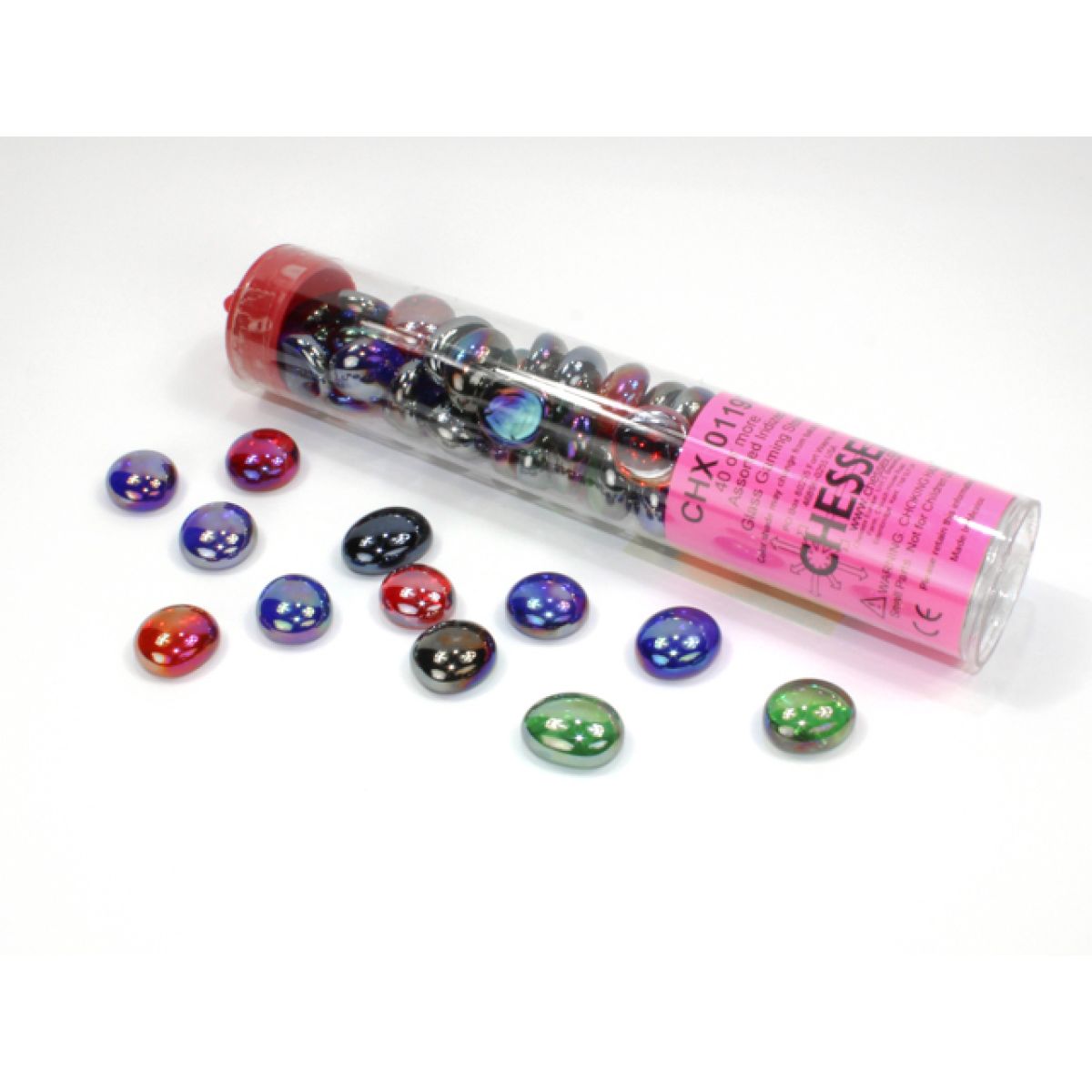 Chessex - CHX 01197 Iridized Assorted Colors Glass Stones Tube - Good Games