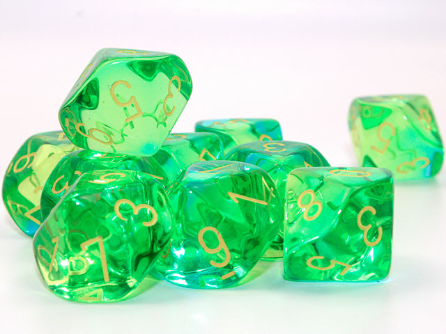 Chessex - Gemini Translucent d10 Dice 10-Piece Set - Green-Teal/Yellow - Good Games