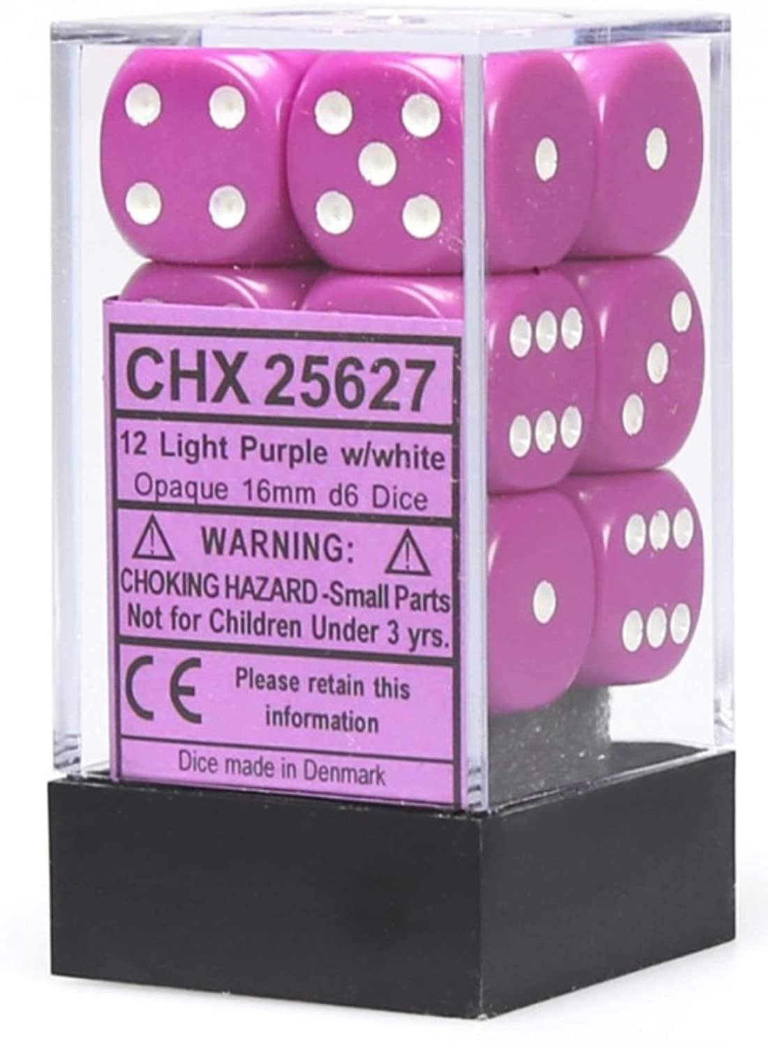 Chessex - Opaque 16mm D6 Dice 12-Piece Set - Light Purple/White - Good Games