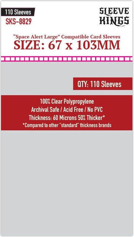 Sleeve Kings - Space Alert Large Compatible Board Game Card Sleeves 110-Pieces 67 mm x 103 mm Size - Clear - Good Games