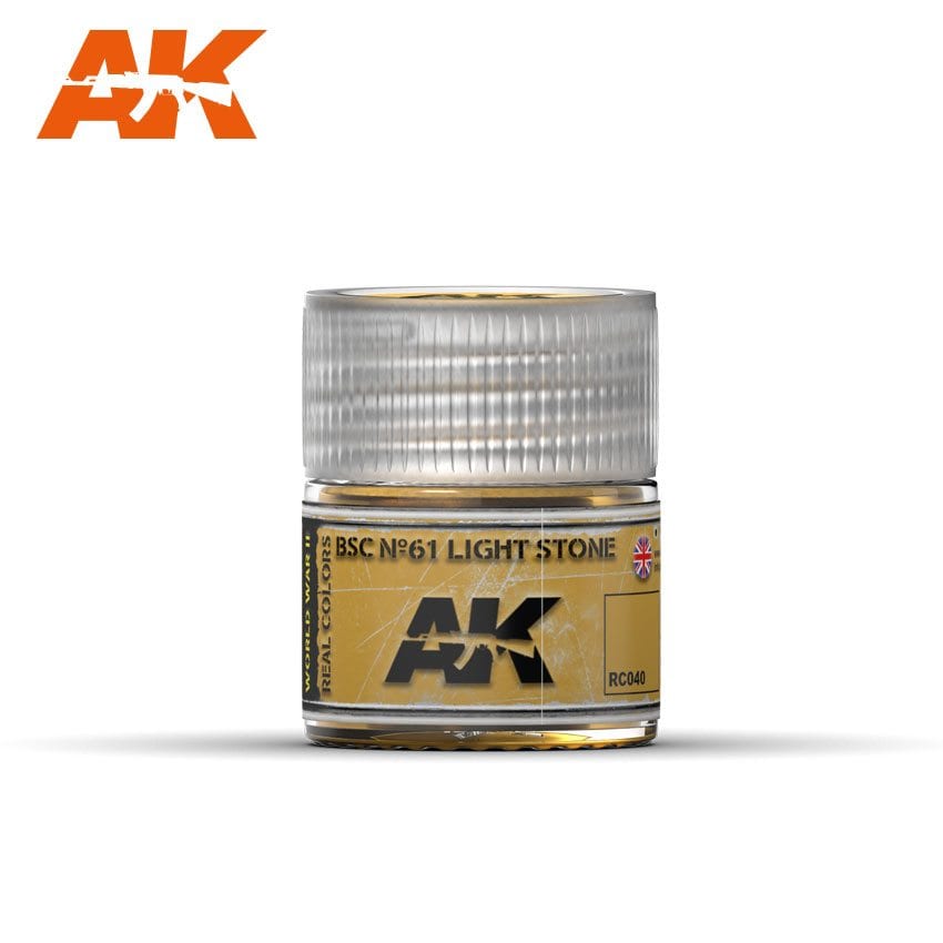 AK Real Colors BSC N°61 Light Stone model paint in a clear glass bottle with a silver cap