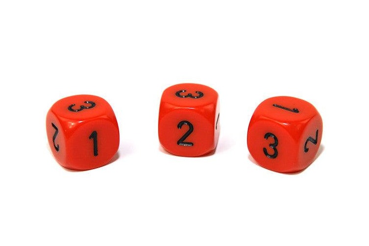 Chessex D3 Dice Opaque 16mm d3 (d6 w/ 1-2-3 twice) Orange/black - Good Games