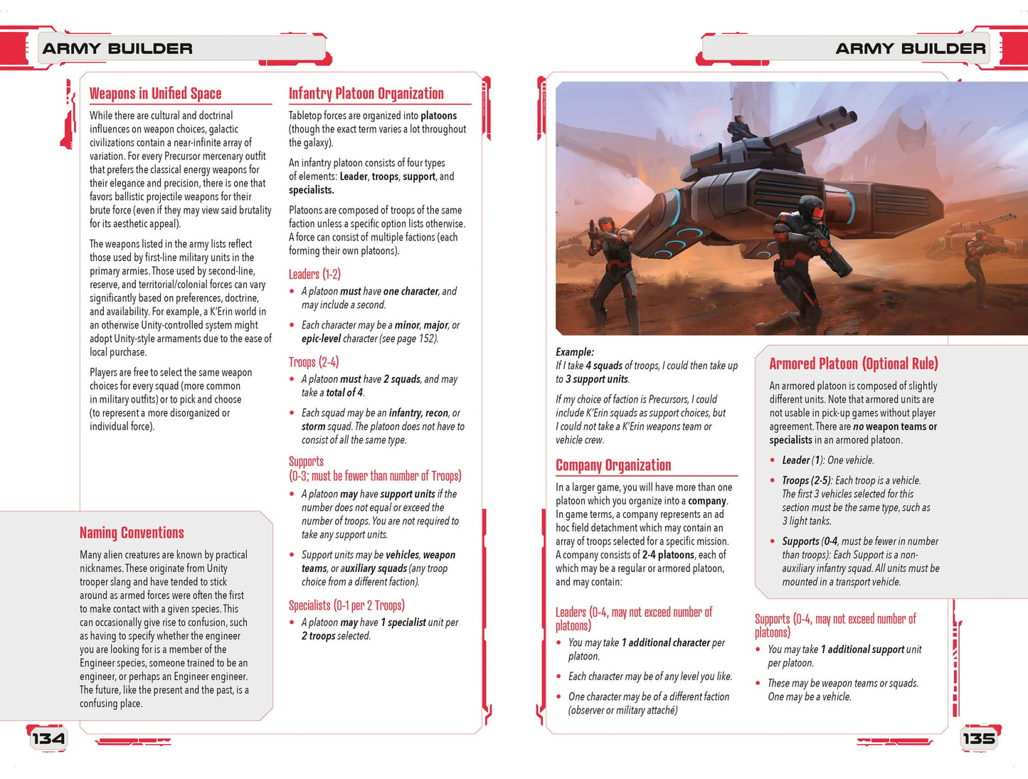 Futuristic armored infantry and a tank-like vehicle on an orange desert battlefield