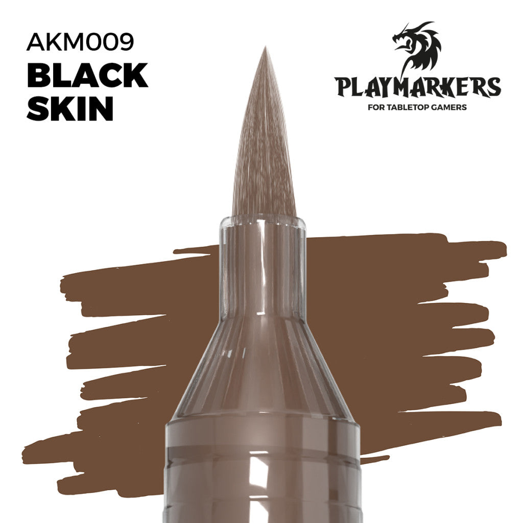 Black Skin marker tip and paint swatch, Playmakers hobby paint for tabletop gamers