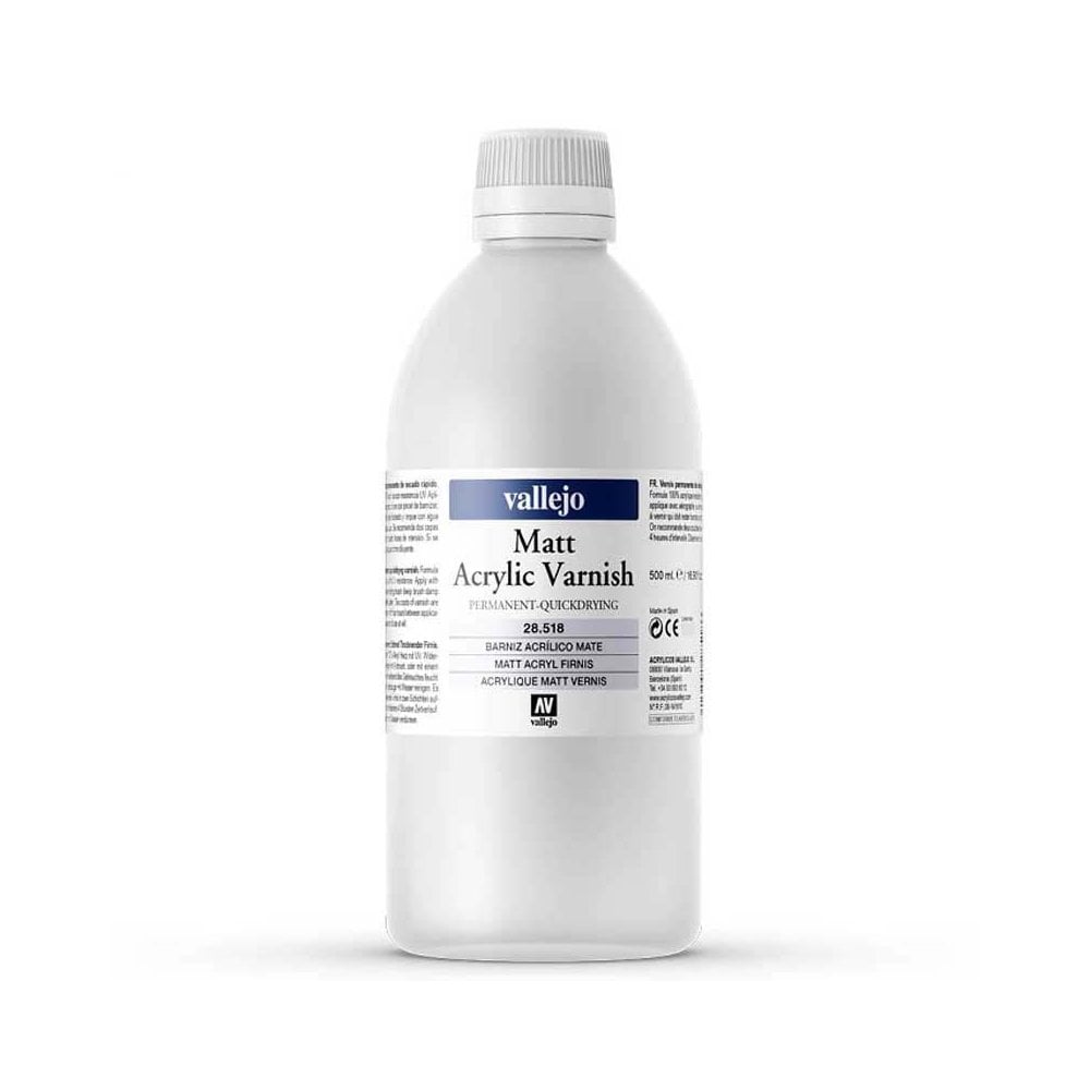 Vallejo Matt Acrylic Varnish (500ml) in a white plastic bottle