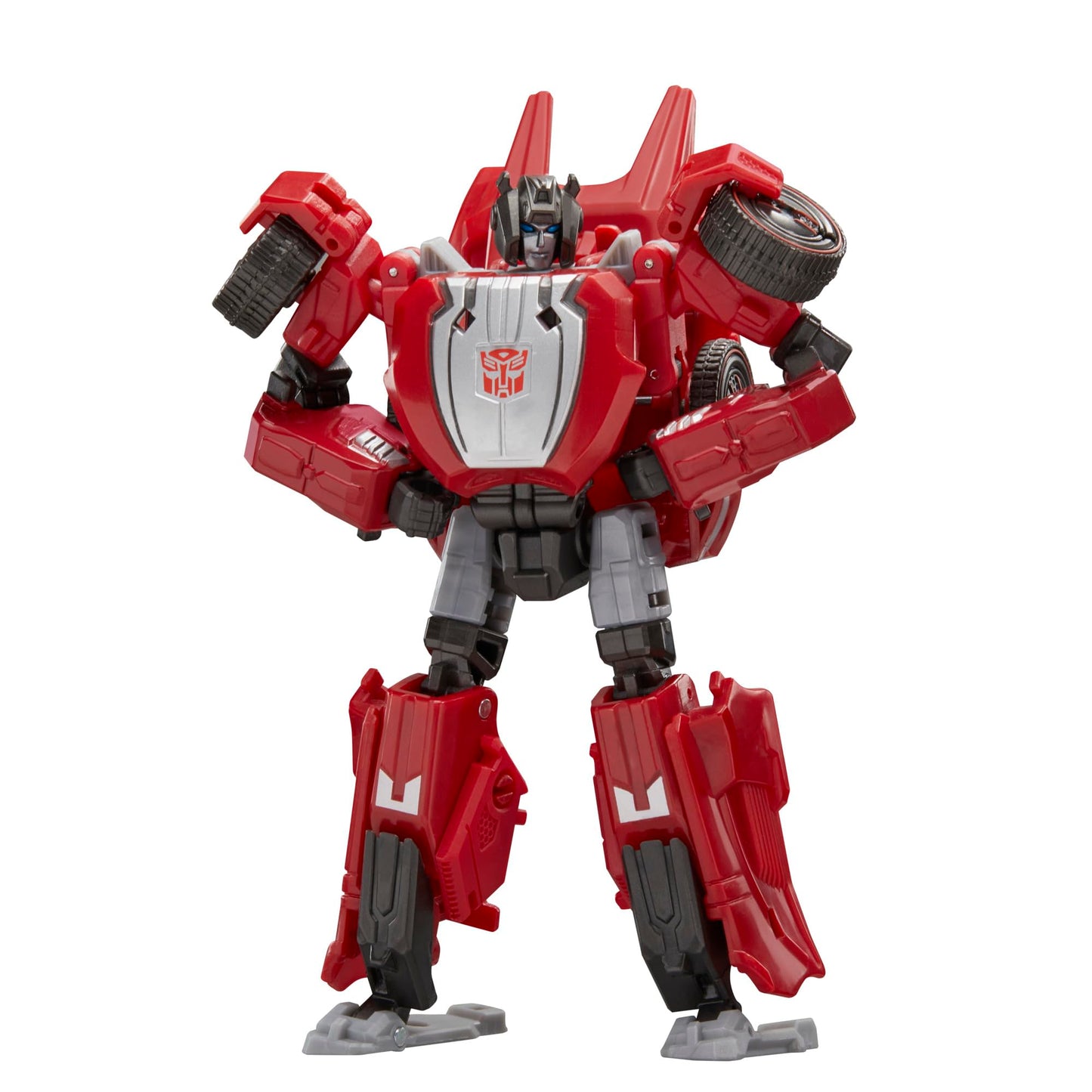 Transformers Studio Series Deluxe Class War for Cybertron Sideswipe a red and gray robot action figure with Autobot symbol on chest