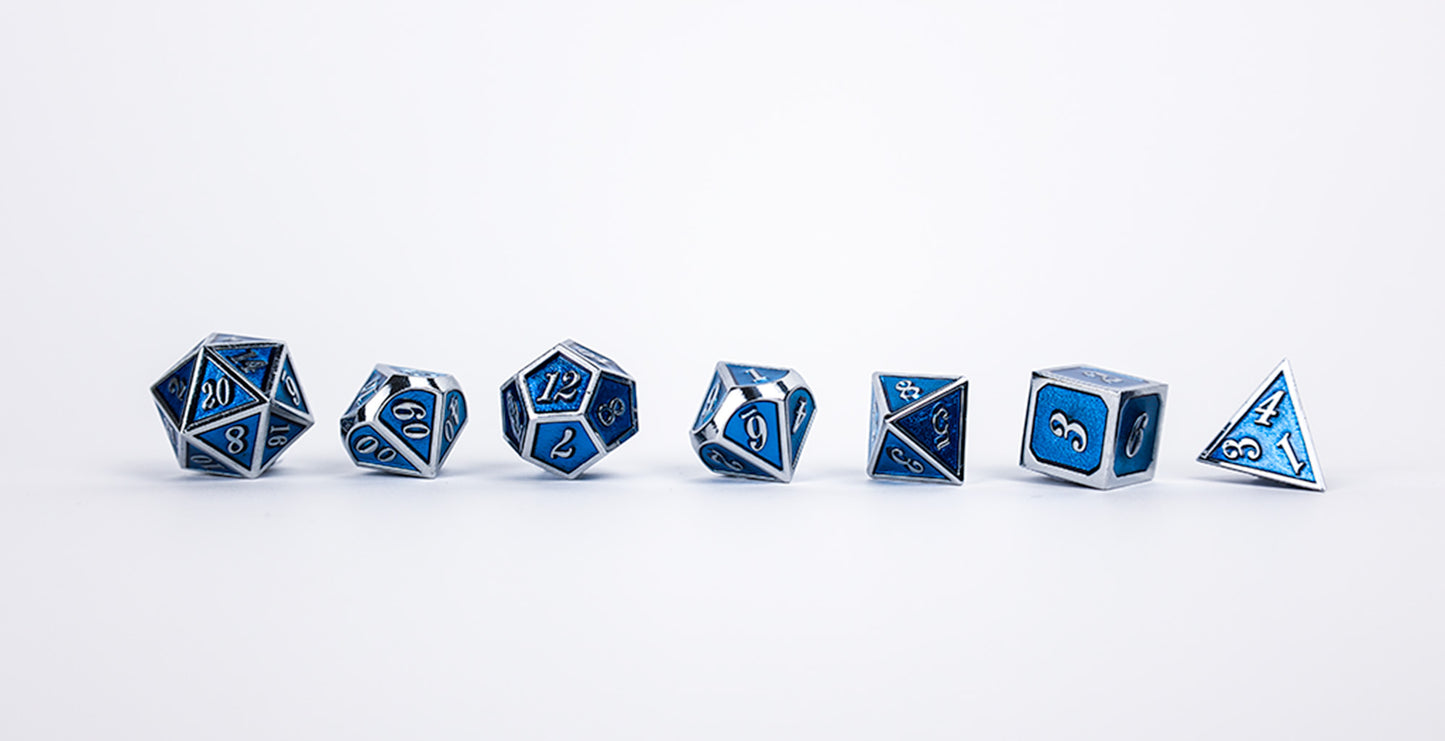LPG Dice Set - Metal RPG Serif Blue/Silver - Good Games