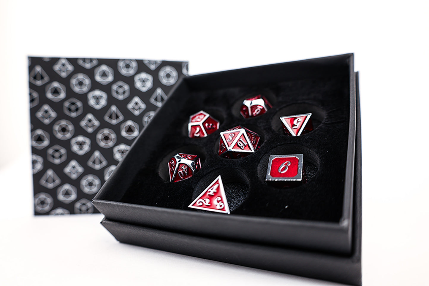 LPG Dice Set - Metal RPG Serif Red/Silver - Good Games