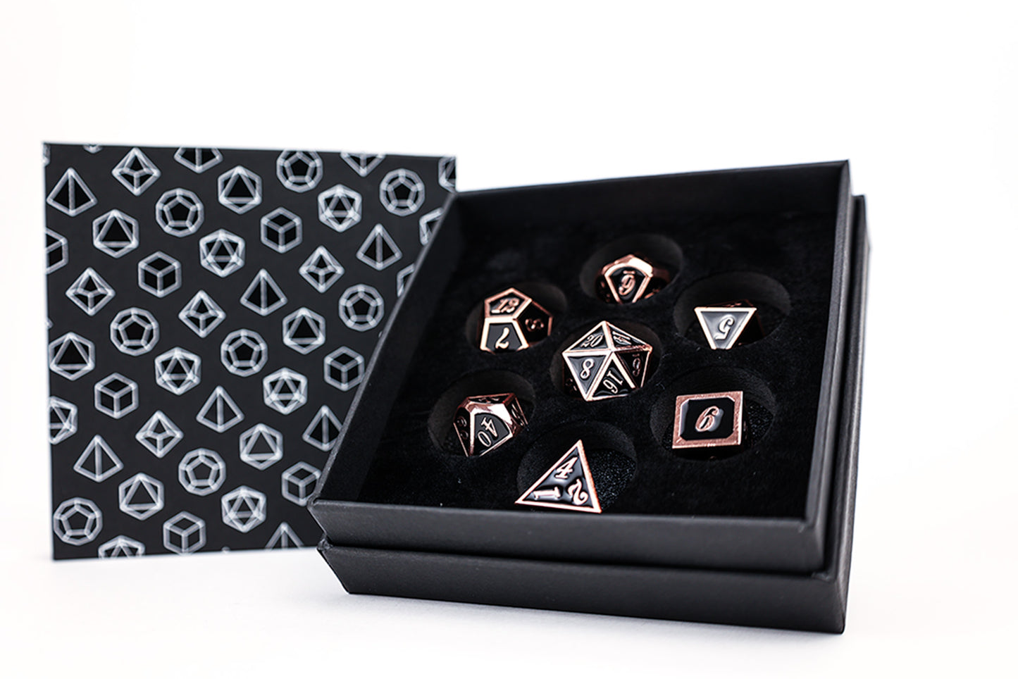 LPG Dice Set - Metal RPG Serif Black/Brass - Good Games