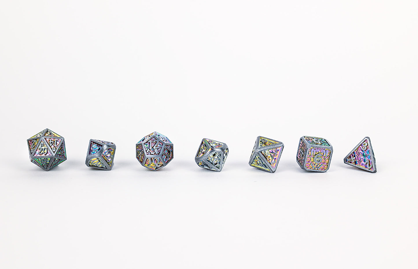LPG Dice Set - Metal RPG Draco Bright Rainbow/Silver - Good Games