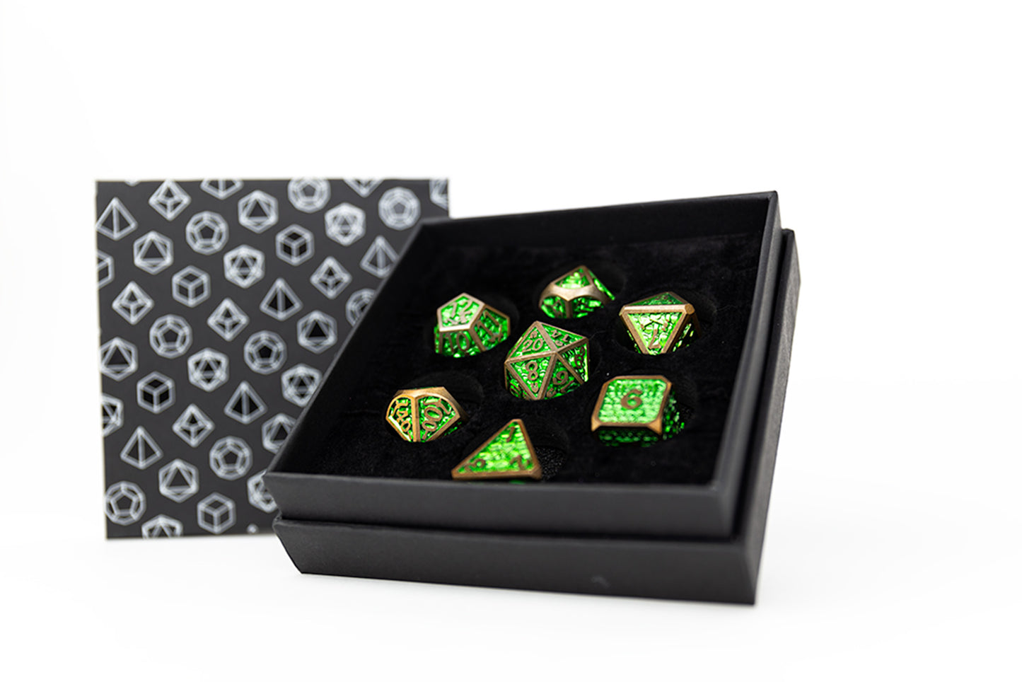 LPG Dice Set - Metal RPG Draco Bright Green/Brass - Good Games