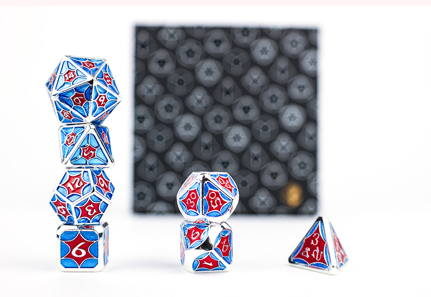 LPG Dice Set - Metal RPG Leadlight Red/Blue/Silver - Good Games