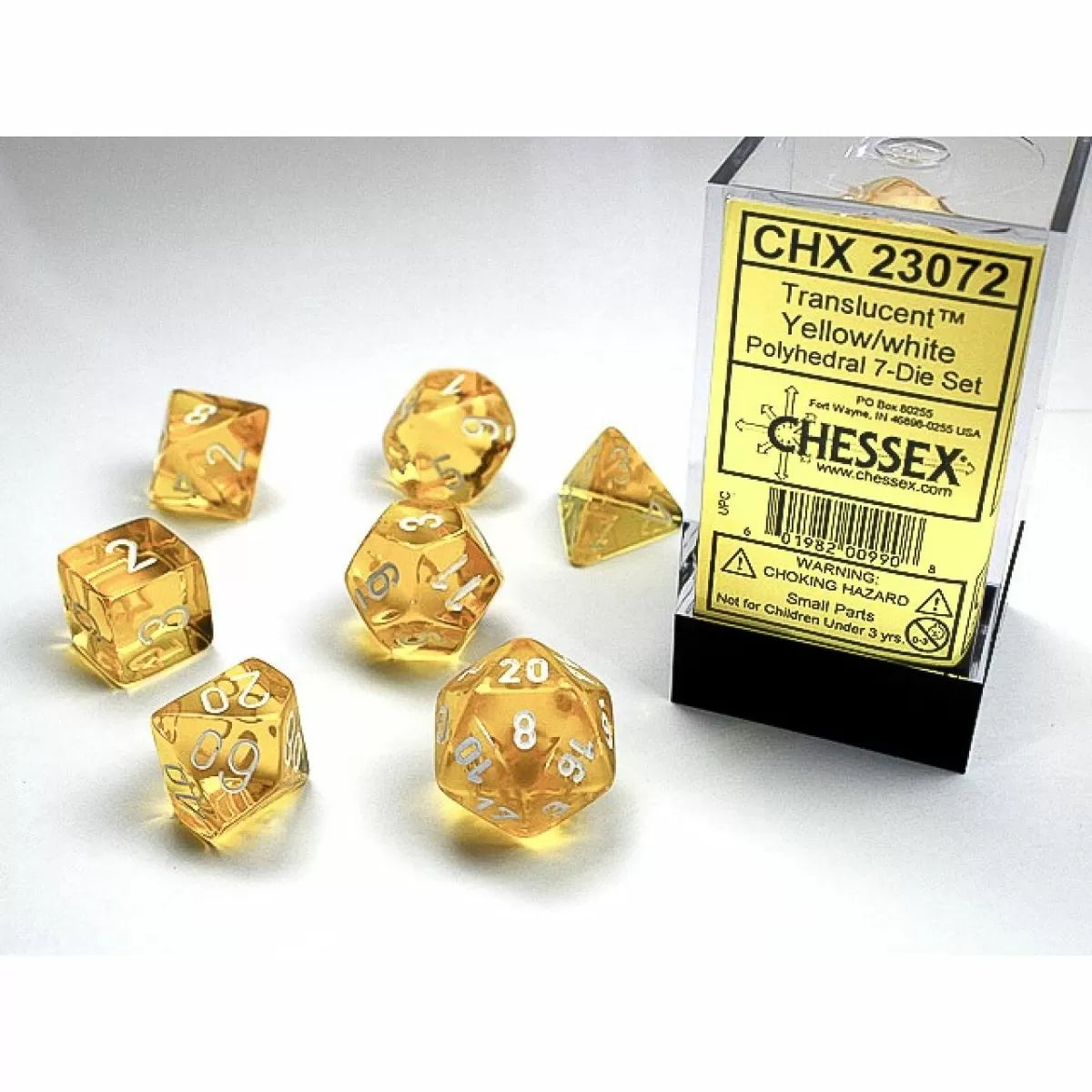 CHX 23072 Translucent Polyhedral Yellow/White 7-Die Set - Good Games