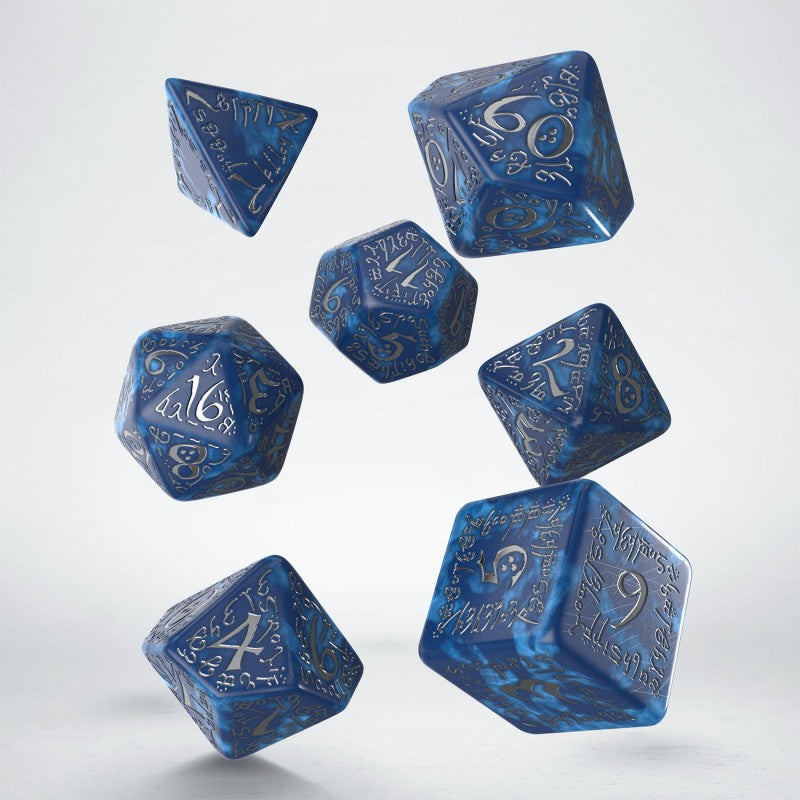 Q Workshop - Elvish Dice Set - Cobalt & Silver Dice Set 7 - Good Games