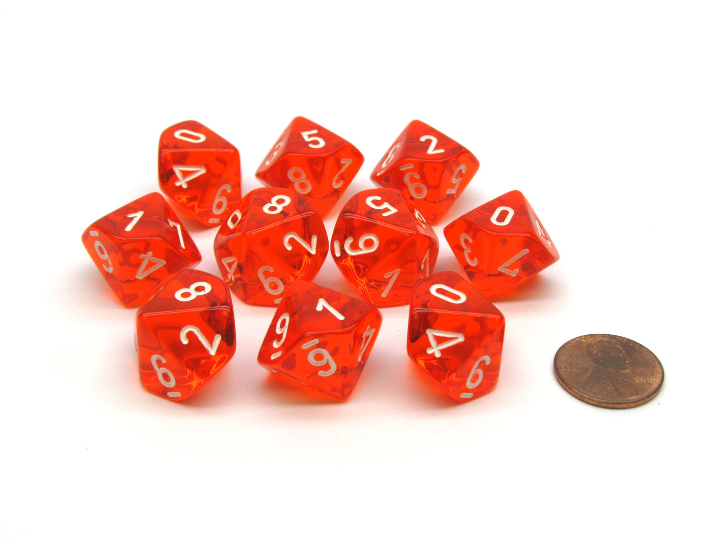 Chessex - Translucent D10 Dice 10-Piece Set - Orange/White - Good Games