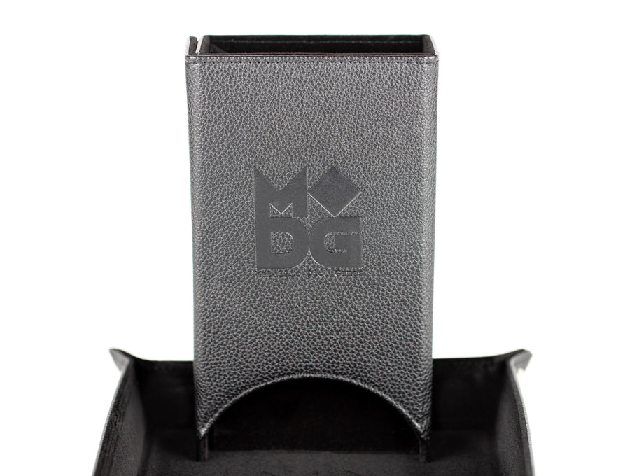 Metallic Dice Games - Fold Up Leather Dice Tower - Black - Good Games