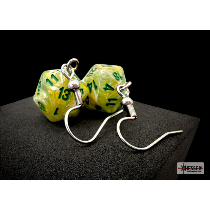 Chessex CHX 54203 Hook Earrings Marble Green Mini-Poly d20 Pair (Preorder) - Good Games