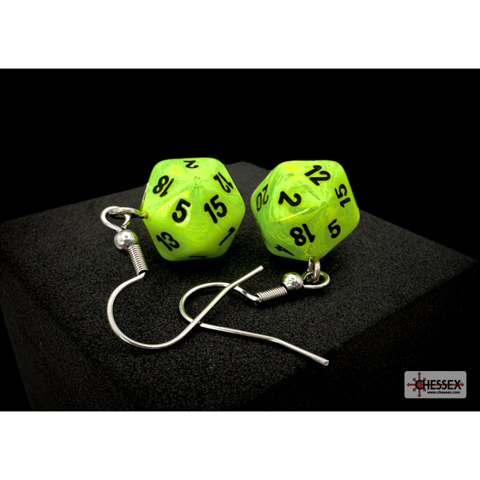 Chessex CHX 54205 Hook Earrings Vortex Bright Green Mini-Poly d20 Pair (Preorder) - Good Games