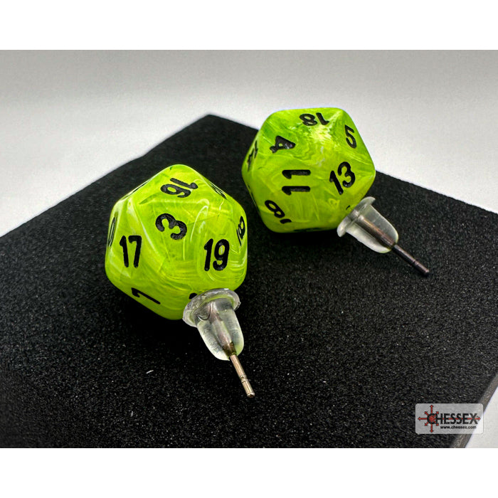 Chessex CHX 54505 Stud Earrings Vortex Bright Green Mini-Poly d20 Pair (Preorder) - Good Games