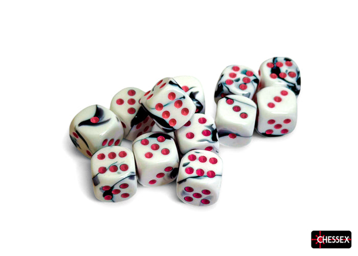 Chessex - CHX 26669 Gemini Black-White/pink 16mm d6 Dice Block (12 dice) (Preorder) - Good Games