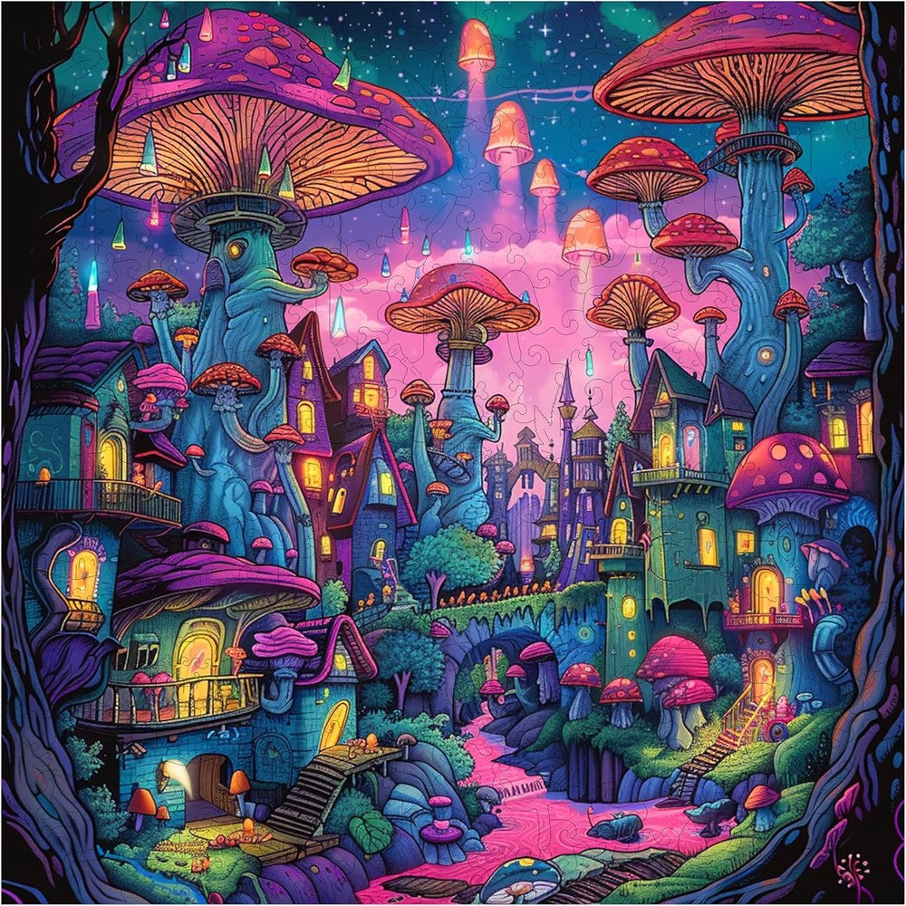 Trippy Puzzles - 300 Piece Wood Jigsaw Shroomopolis