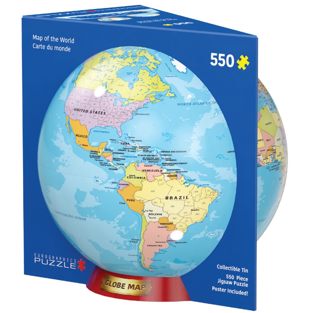 Map Of World 550 Piece Puzzle Globe Tin