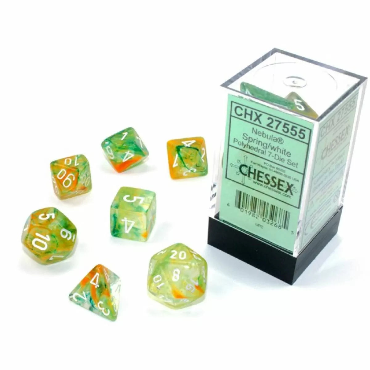 Chessex - CHX 27555 Nebula Polyhedral Spring/White Luminary 7-die Set - Good Games