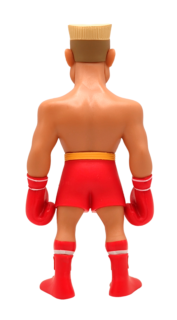 Back view of MINIX Rocky Ivan Drago figure of the boxer in red shorts, gloves, and boots