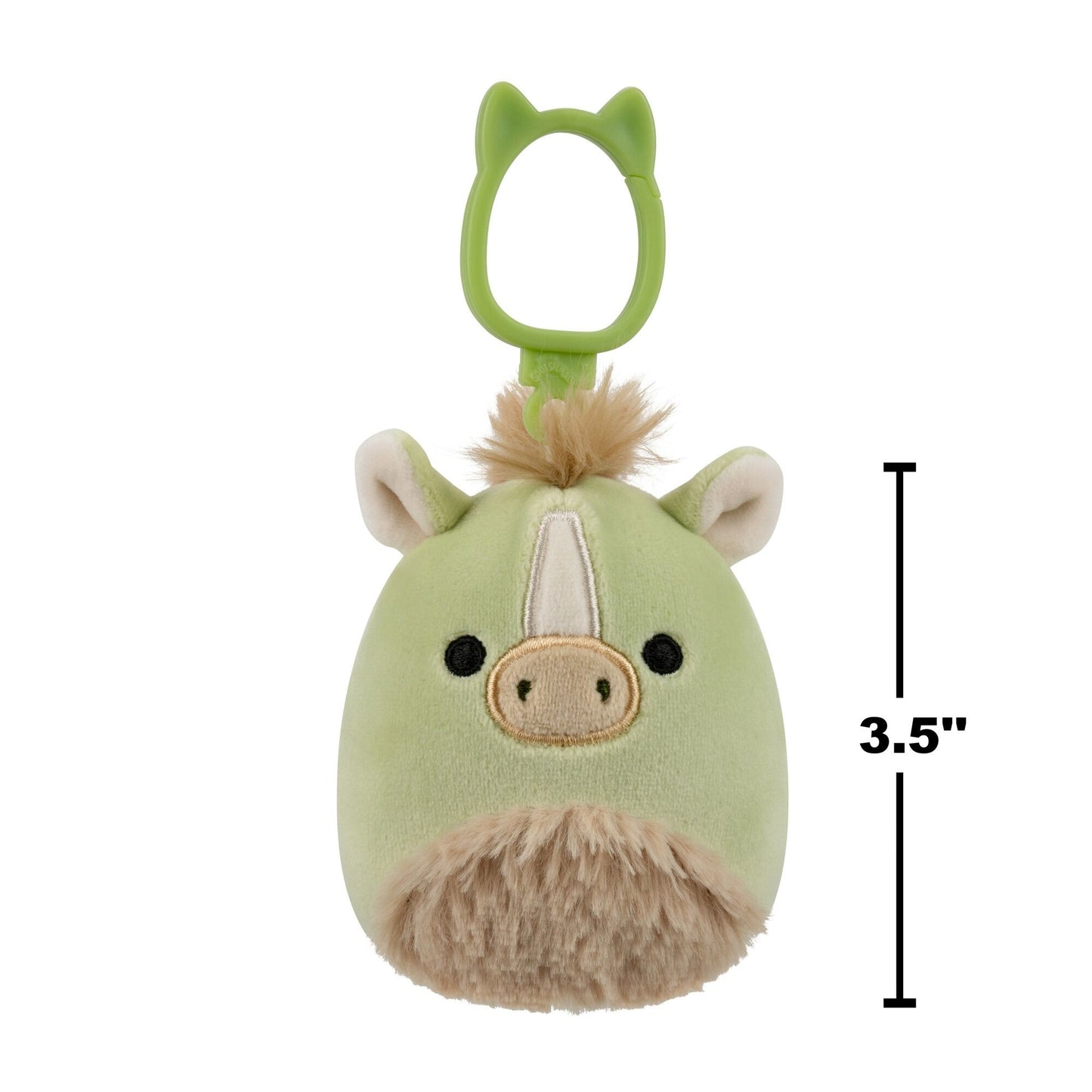3.5-inch light green plush horse clip-on with brown mane and snout
