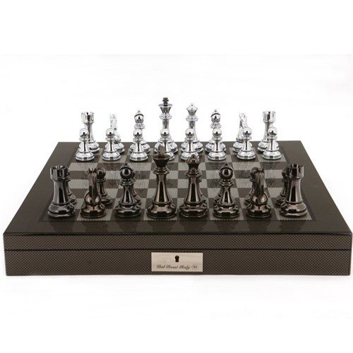 Dal Rossi Carbon Fibre 20 Chess Board with Silver and Black 110mm Pieces - Good Games