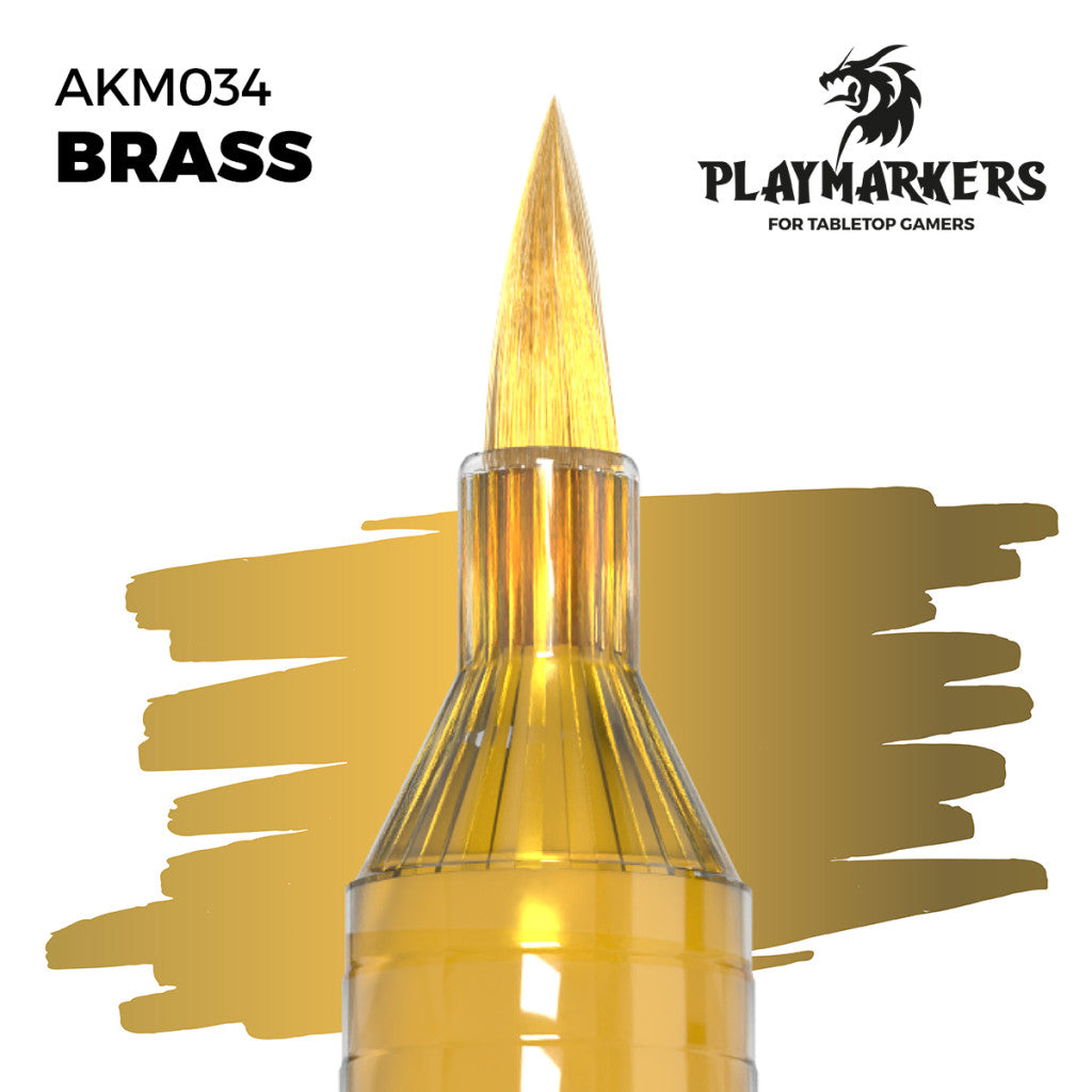 Brass marker tip and paint swatch, Playmakers hobby paint for tabletop gamers
