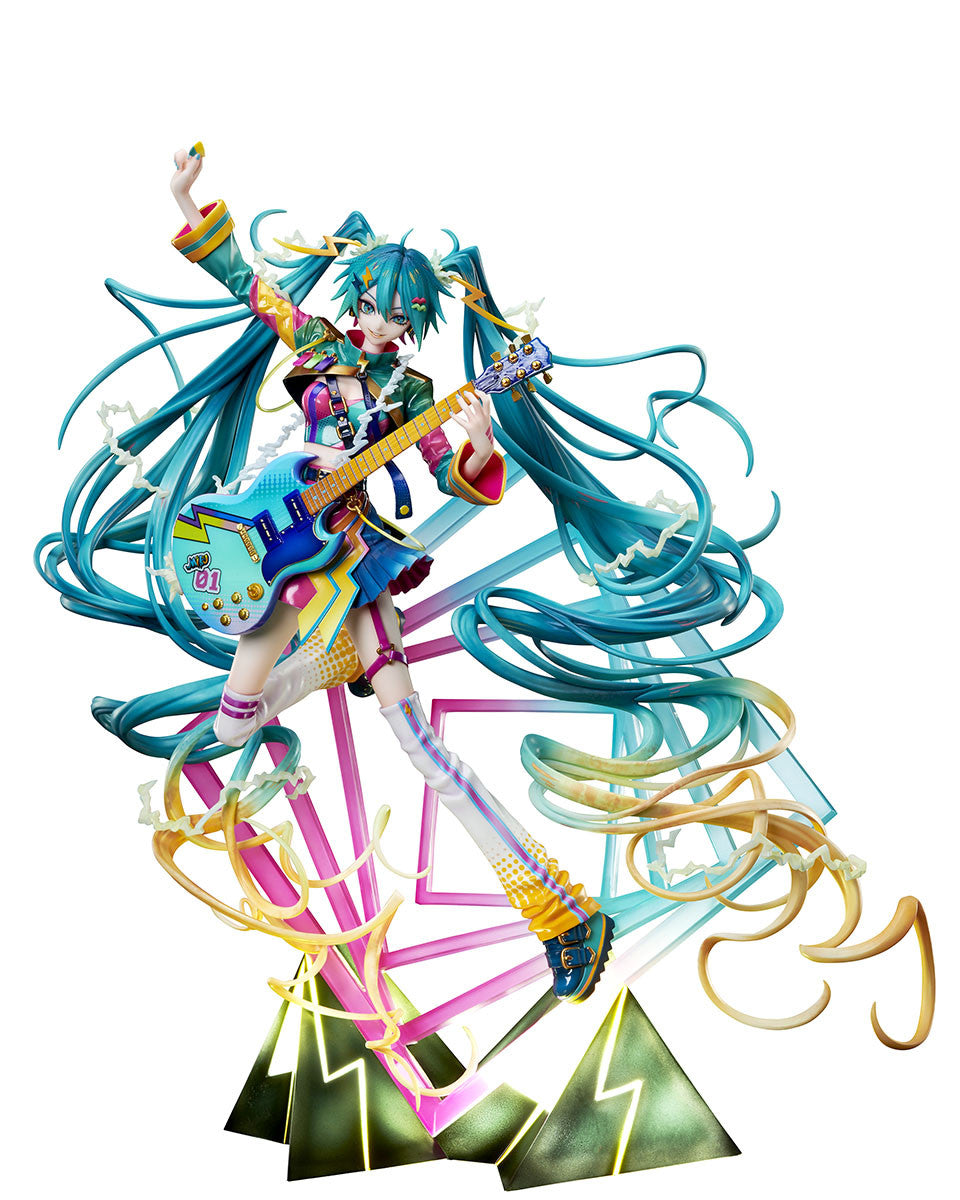 Hatsune Miku Japan Tour 2023 Thunderbolt 17 scale figure dynamic pose with electric guitar vibrant multi-color outfit flowing turquoise pigtails