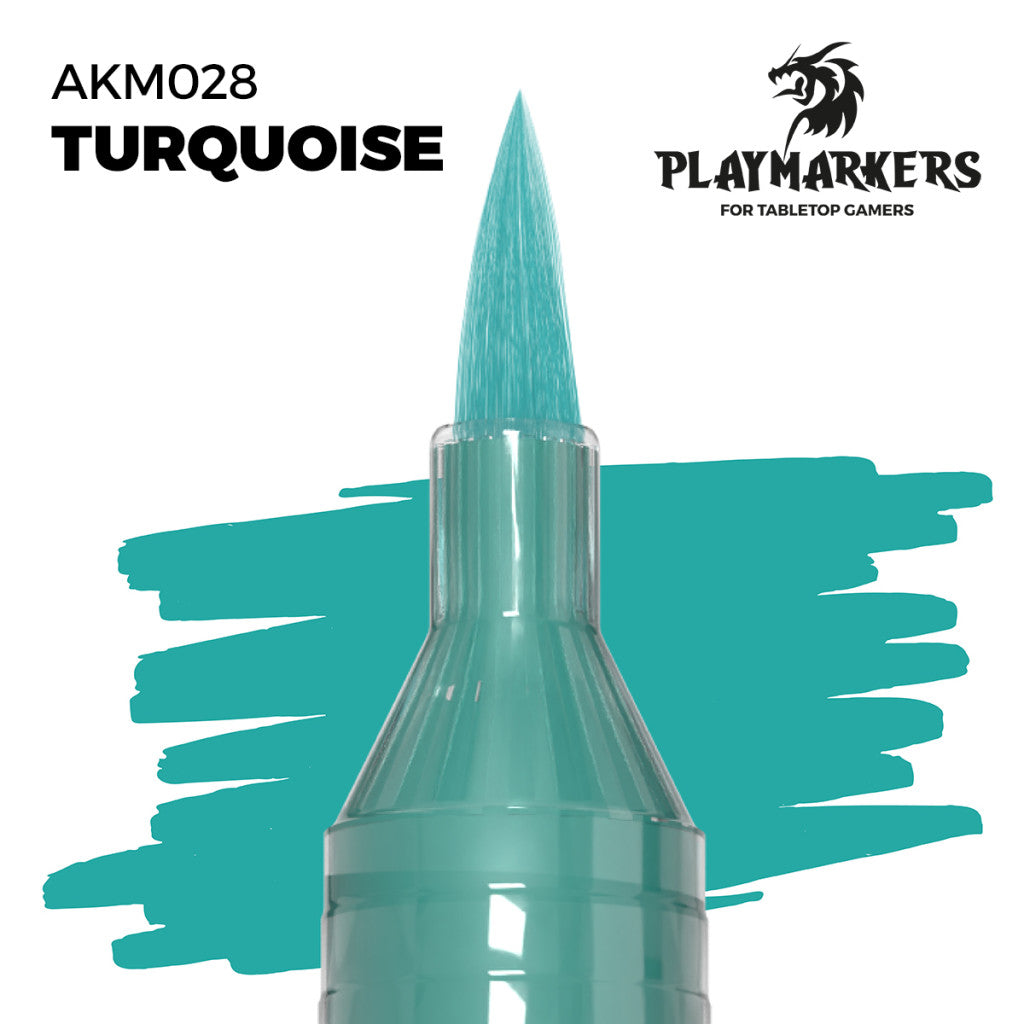 Turquoise marker tip and paint swatch, Playmakers hobby paint for tabletop gamers