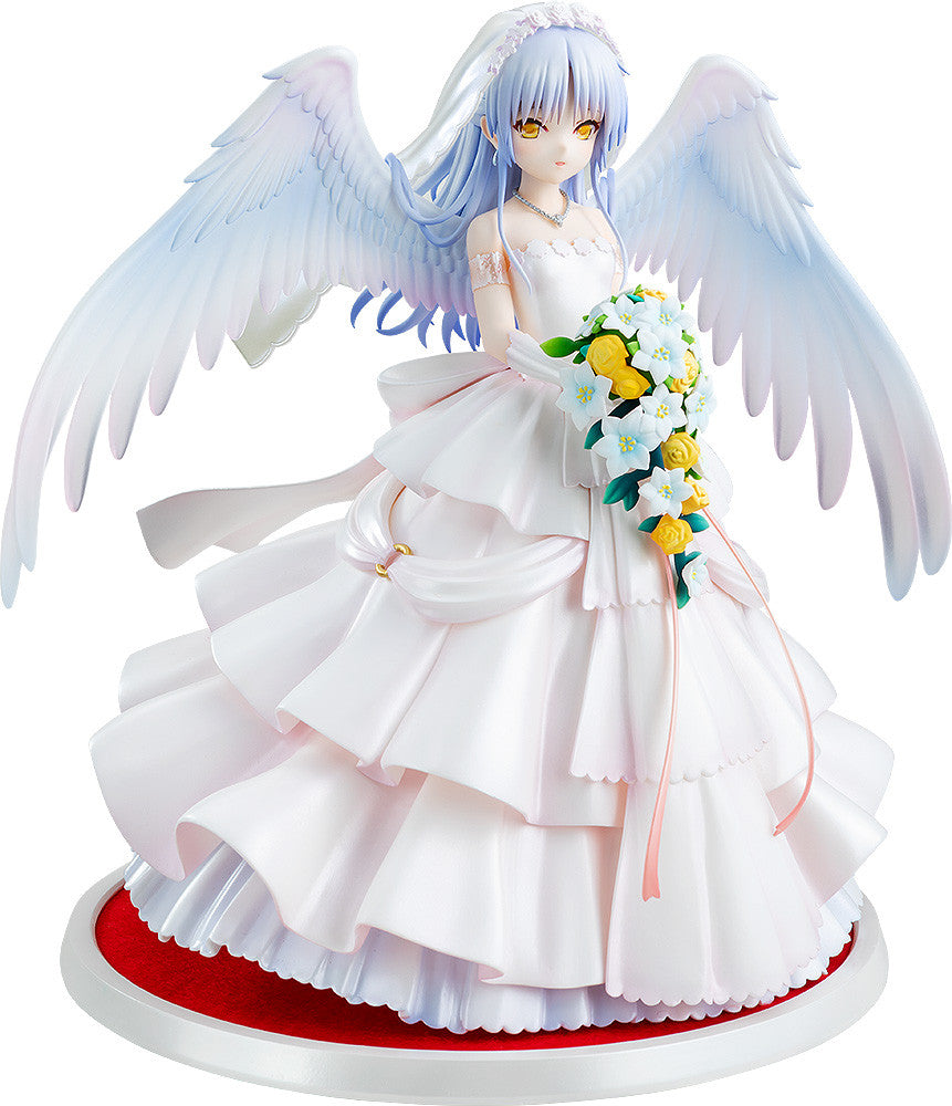 Good Smile Company Angel Beats Kanade Tachibana wedding version figure in a white tiered dress with large wings holding a yellow and white flower bouquet