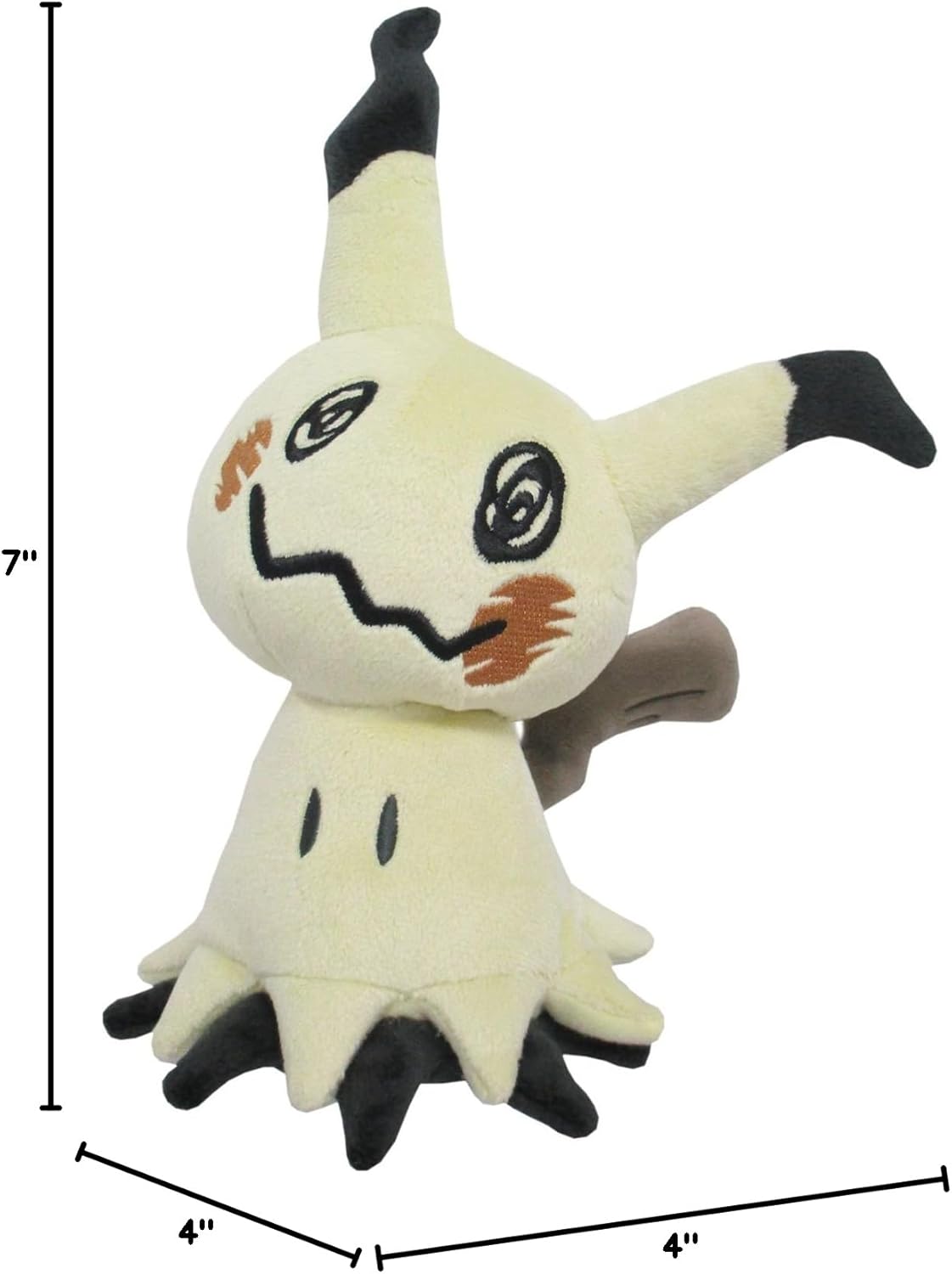 Pokémon Mimikyu plush toy, 7 inches tall, light yellow disguise with black markings
