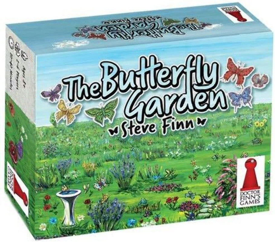 Dr. Finn's Games The Butterfly Garden Card Game box features colourful butterflies, flowers, and a birdbath