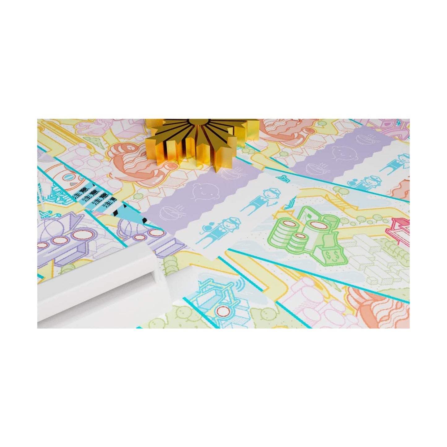 A colourful Tokyo Washi Game Cops board featuring cartoon graphics, Japanese text, a golden star, and a white rectangular piece