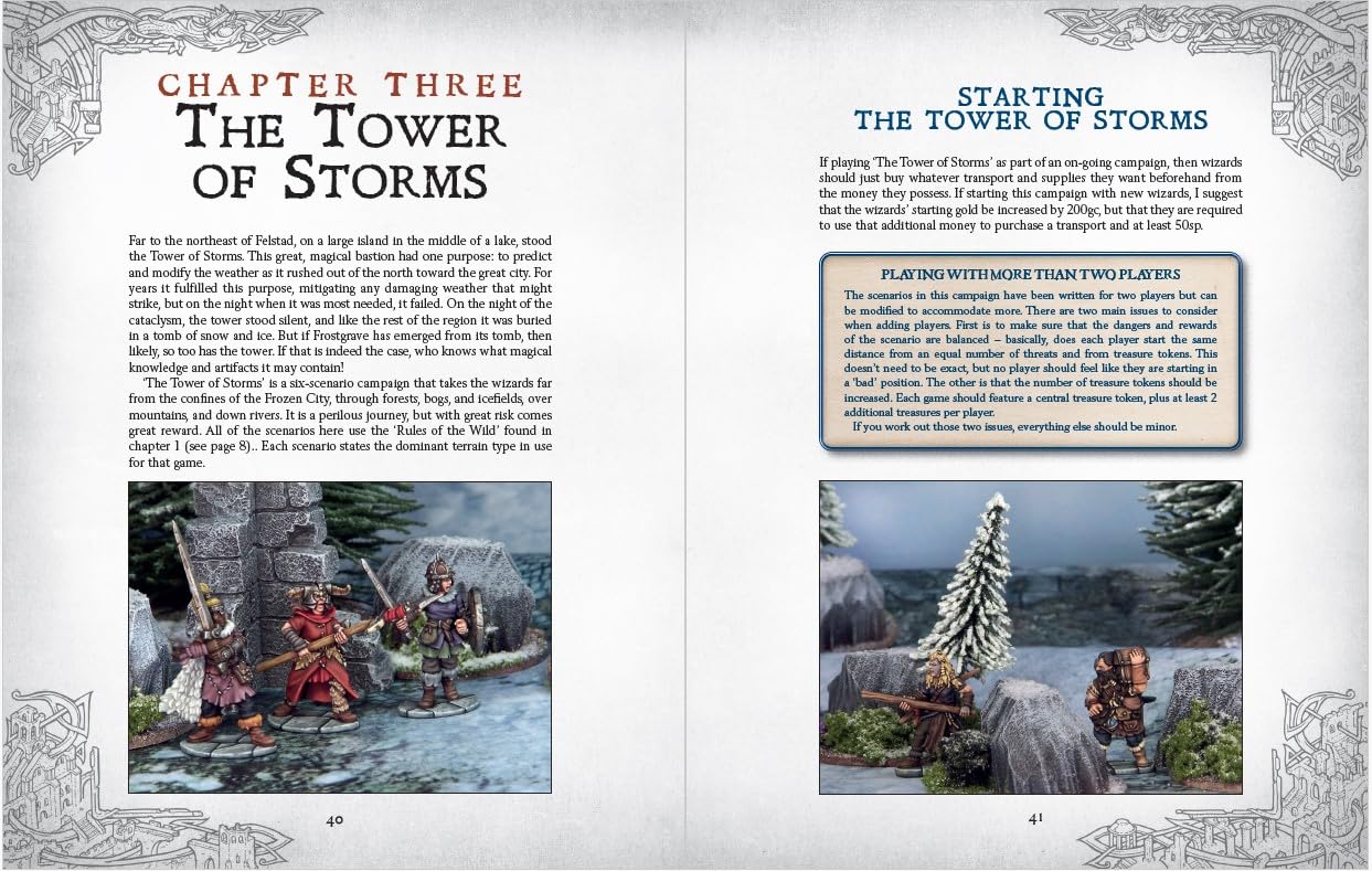 The Tower of Storms campaign guide from Osprey Frostgrave The Wildwoods Part 3 with miniatures and gameplay examples