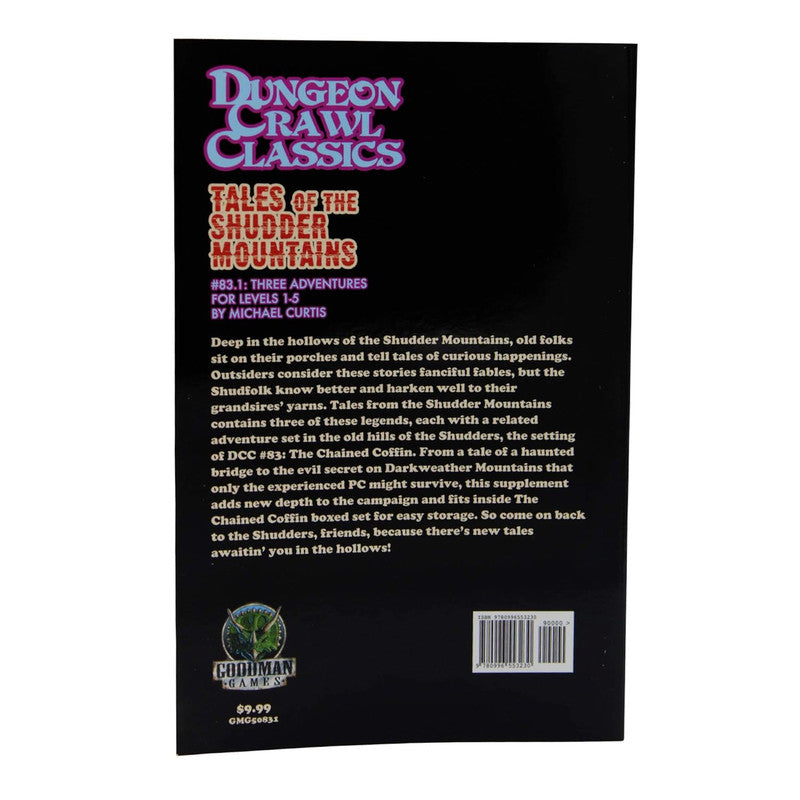 DCC #83.1 'Tales of the Shudder Mountains' RPG module back cover