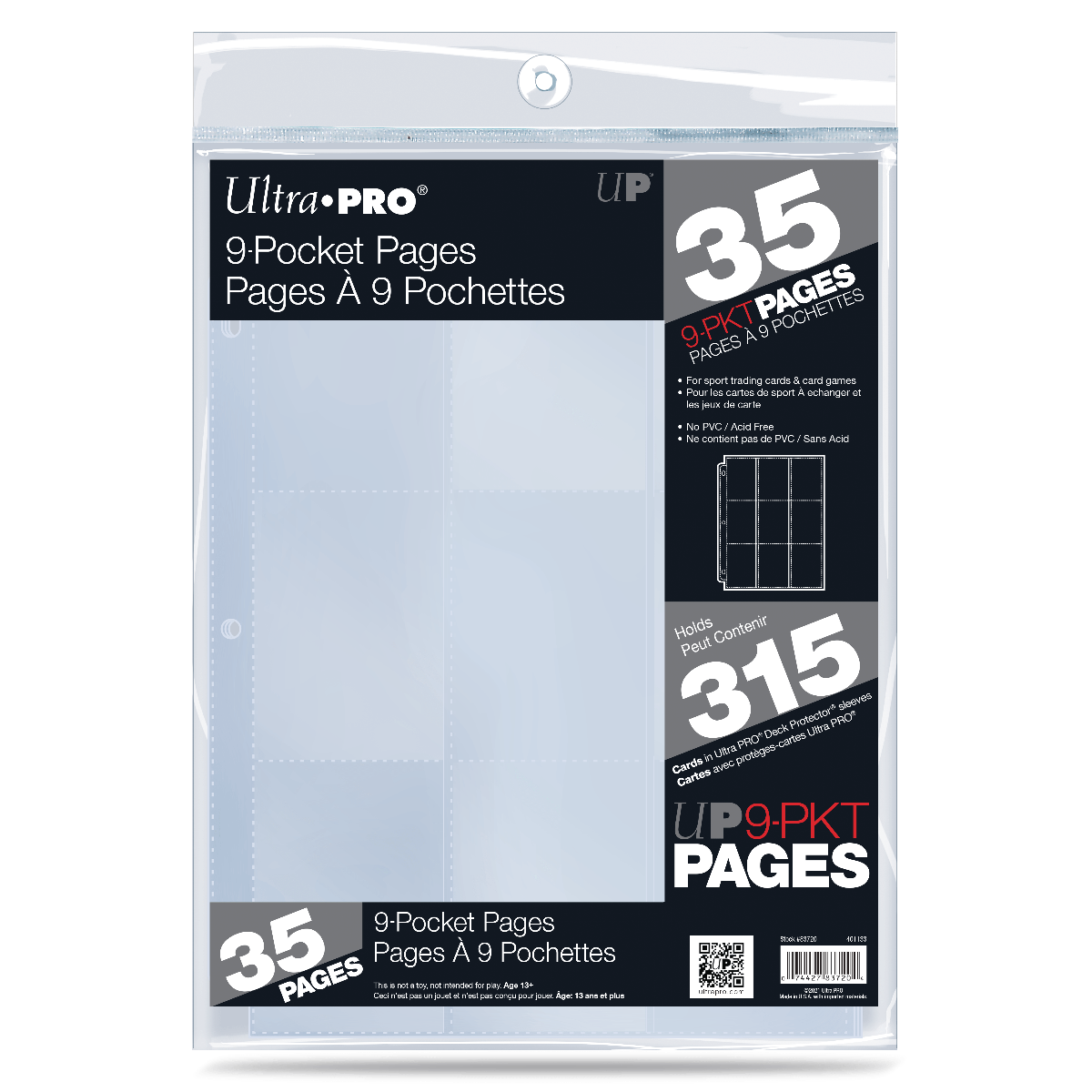 Ultra-PRO 35 clear, acid-free 9-pocket pages for trading cards. Protects and organizes 315 cards