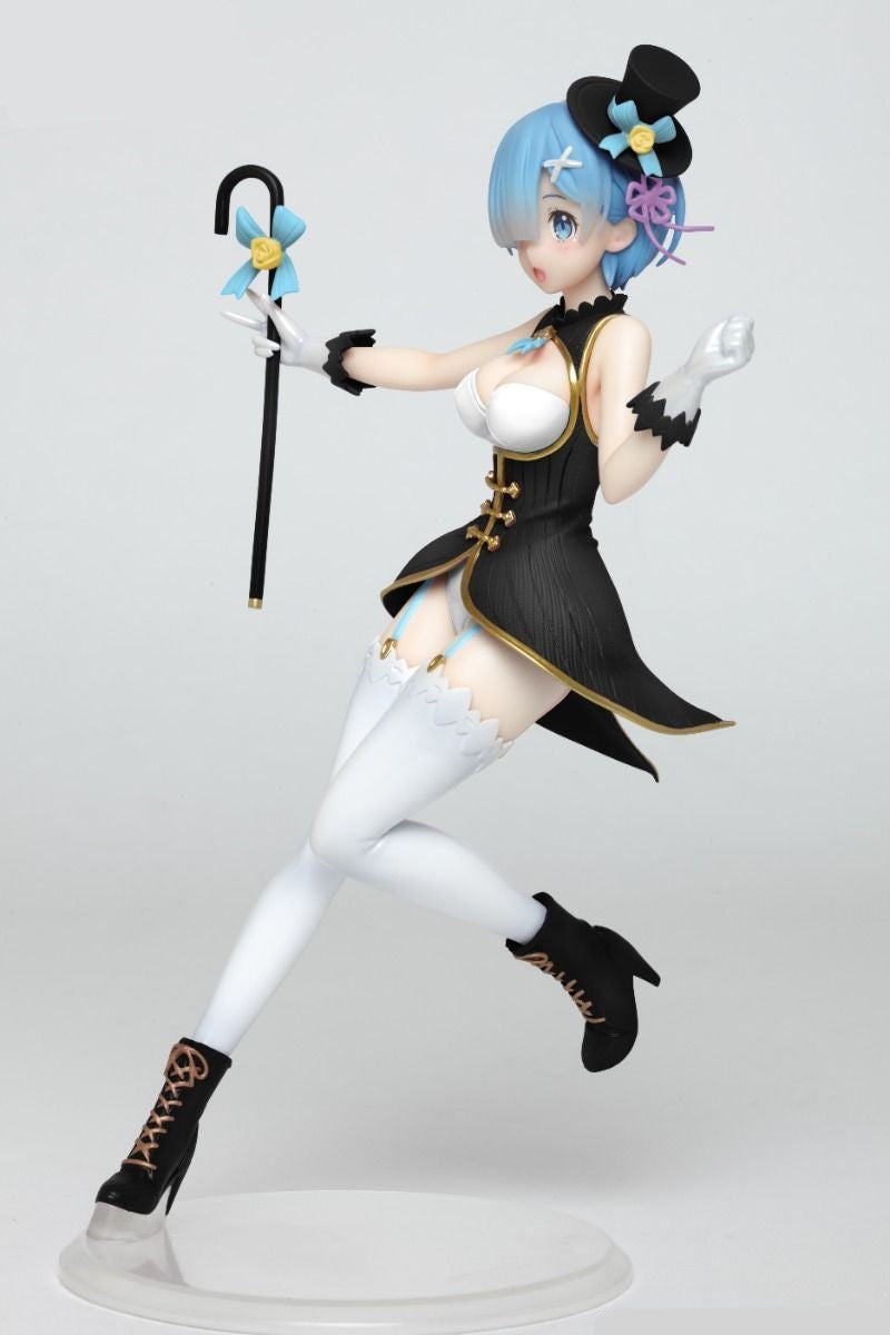 Rear angle of Rem in magician attire showing cape and base design