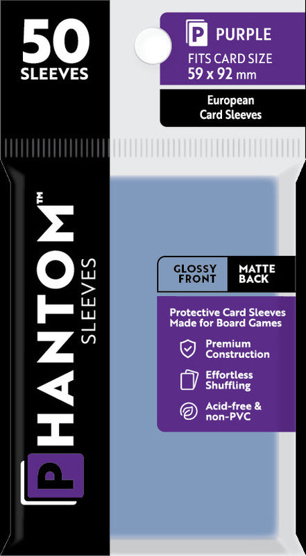 Phantom Sleeves - Gloss Front/Matte Back Purple Card Sleeves 50-Pieces 59  mm x 92 mm Size - Clear
