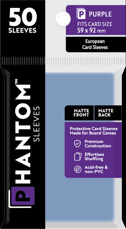 Phantom Purple European Card Sleeves, 50-count, 59x92mm, matte finish for effortless shuffling