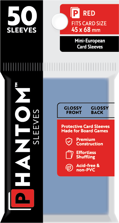 Capstone Games Phantom Mini-European Card Sleeves 50-Piece Set Red Size 45mm x 68mm - Gloss/Gloss