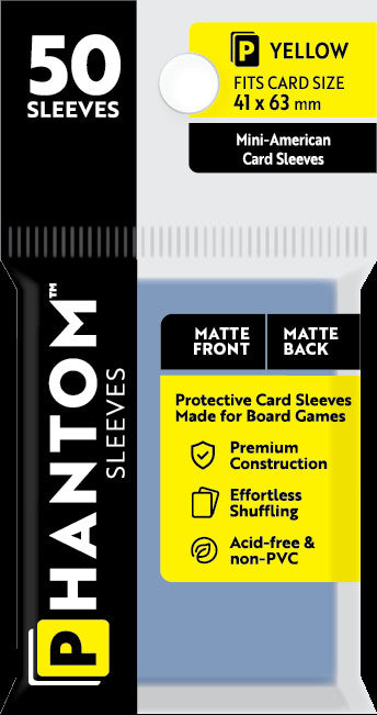 Yellow Phantom Sleeves for Mini-American size cards, matte finish, 50 sleeves.