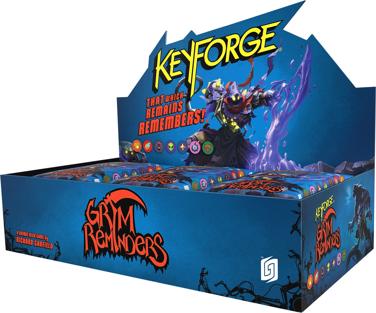 KeyForge: Grim Reminders Deck Display with 12 booster packs in retail packaging