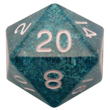 Metallic Dice Games 35mm Mega Acrylic d20 Dice: Ethereal Light Blue with White Numbers - Good Games
