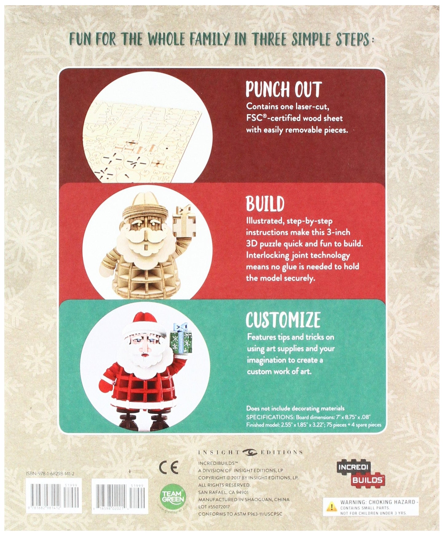 Holiday Santa Claus 3D wood model kit packaging view from back