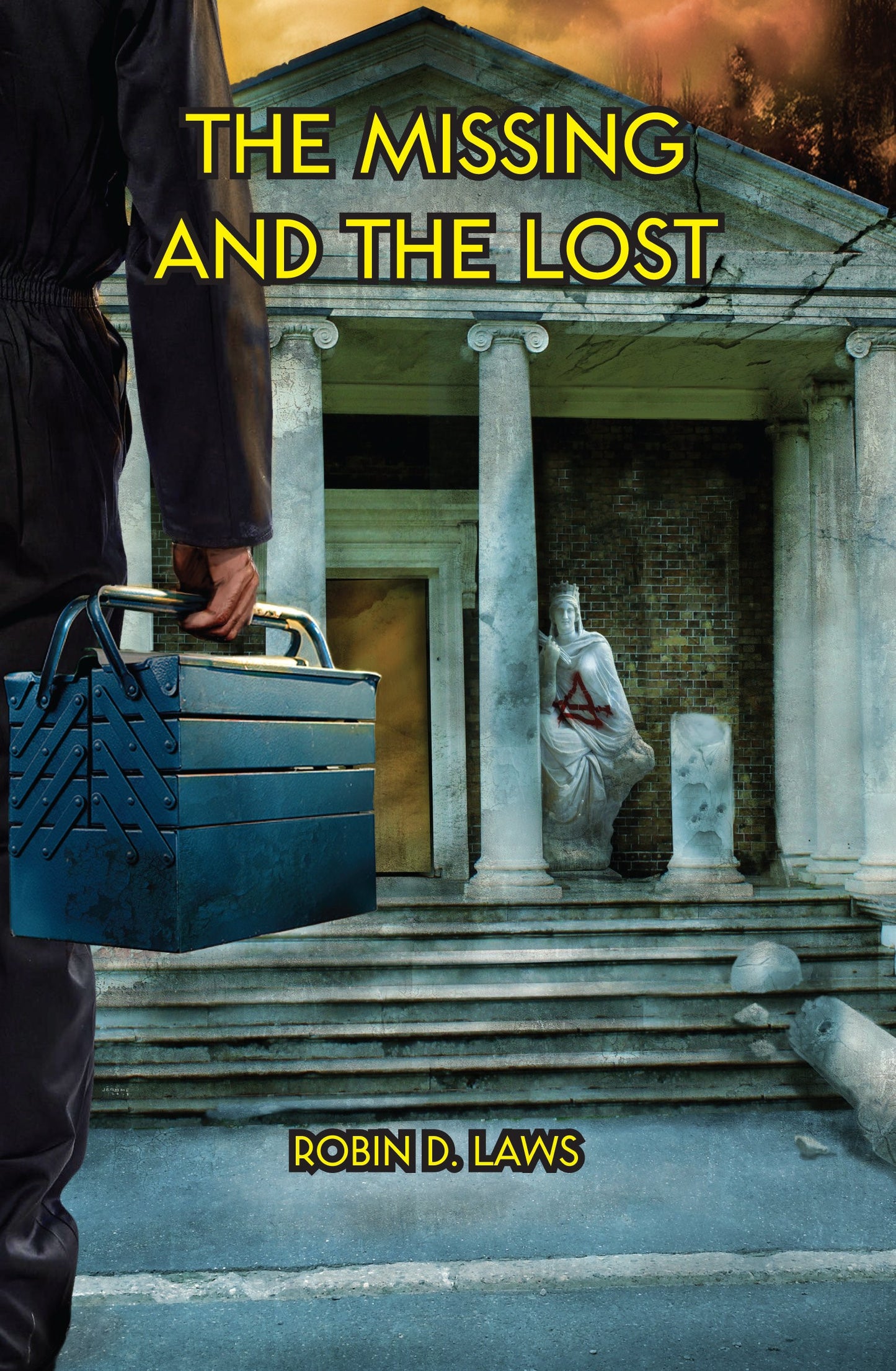 Pelgrane Press The Yellow Ring RPG The Missing and The Lost paperback book cover featuring a person carrying a toolbox in front of a crumbling building