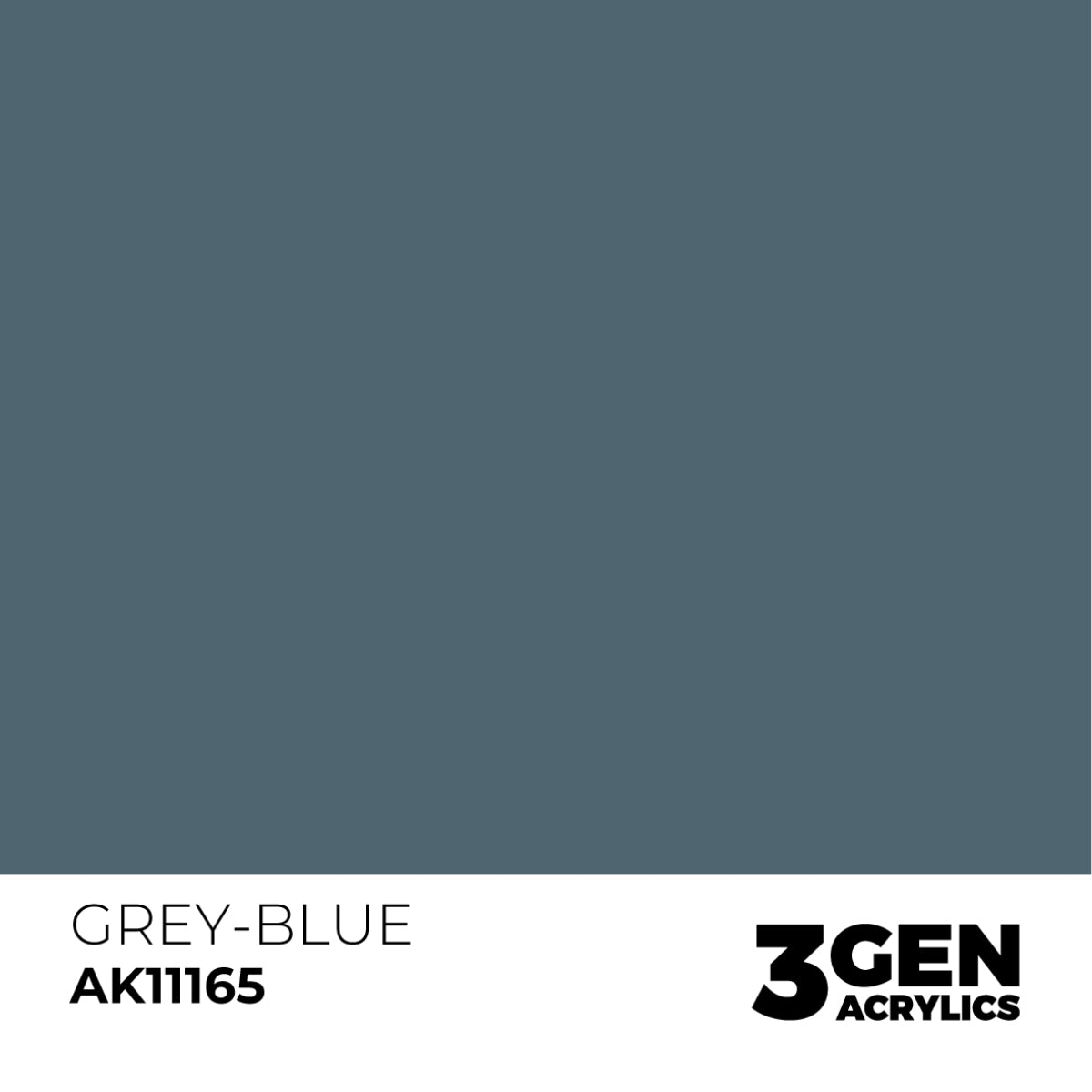 A grey-blue color sample with "Grey-Blue AK11165" text and "3Gen Acrylics" logo